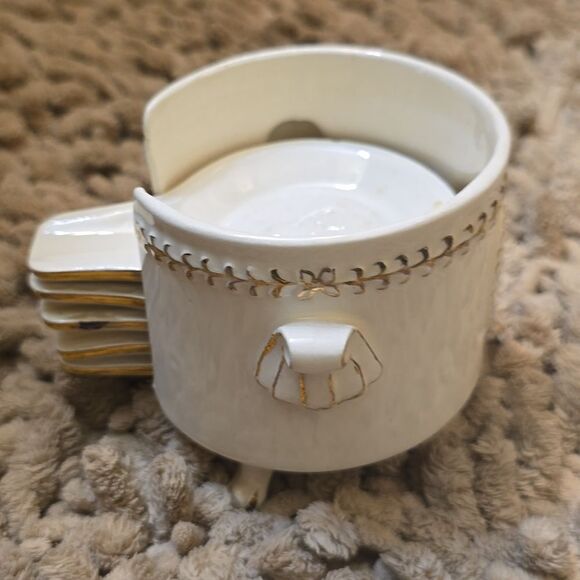 Vintage Ceramic Set of 5 Julius Caesar Personal Ashtrays in Footed Holder Cream - Picture 6 of 9